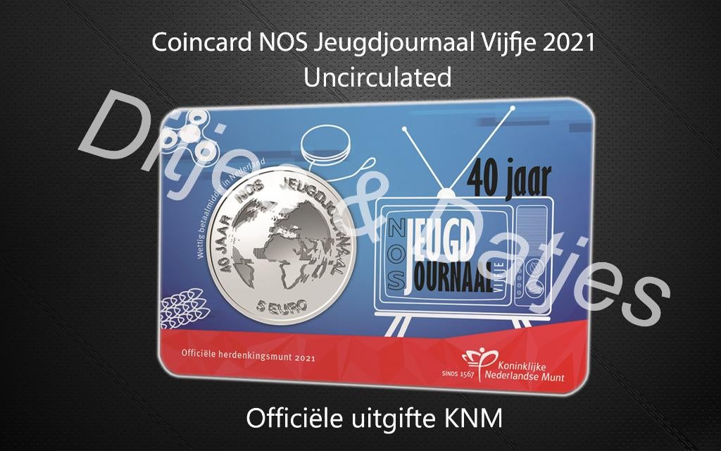 Jeugdjournaal Vijfje in coincard KNM, Ophalen of Verzenden, Koningin Beatrix, Euro's