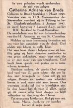 Breda Catharina 1925 Biest-houtakker 1947 Tilburg, Ophalen of Verzenden, Bidprentje