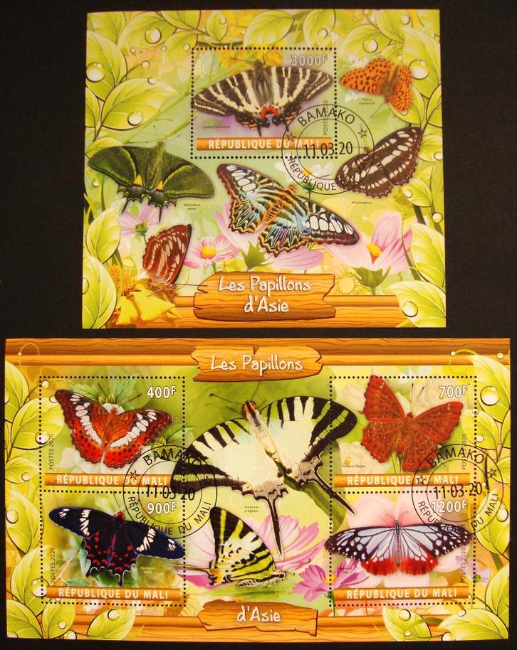 - 729 - 2 Blokken met Vlinders uit Azië., Postzegels en Munten, Postzegels | Thematische zegels, Gestempeld, Dier of Natuur, Verzenden