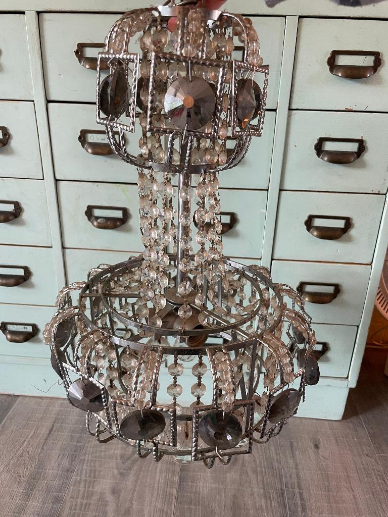 Antiek Franse Spaanse kristal kroonluchter zakkroonluchter, Ophalen of Verzenden, Gebruikt, Glas, Vintage brocante