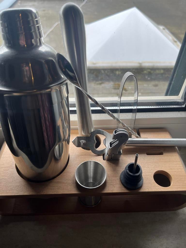 Complete Cocktail Shaker Set - RVS met Houten Houder, Ophalen, Overige typen, Metaal, Overige merken