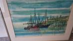 Schilderij: Havenzicht met zeilschepen, Ophalen of Verzenden