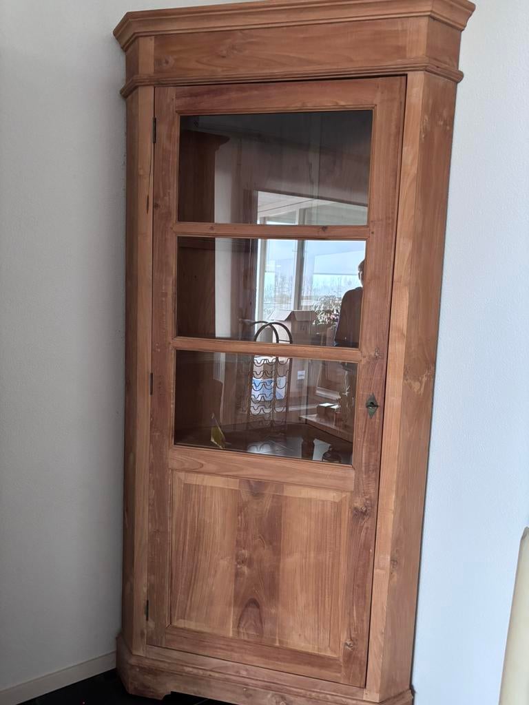 Hoekkast, teakhout, in goede staat, Huis en Inrichting, Kasten | Vitrinekasten, Ophalen, 200 cm of meer, Teakhout, 50 tot 100 cm