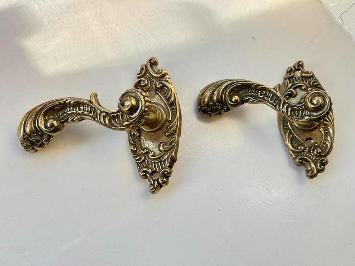 Prachtige Vintage Messing Deurklink Urfic Barok/Rococo Stijl, Doe-het-zelf en Verbouw, Hang- en Sluitwerk, Gebruikt, Klink of Kruk