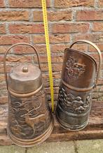 Antieke koperen/bronzen kolenemmers met reliëf, Antiek en Kunst, Antiek | Koper en Brons, Ophalen of Verzenden, Koper