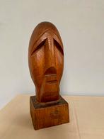 Vintage brutalist houtsnijwerk kop sculptuur eikenhout ‘70, Ophalen of Verzenden