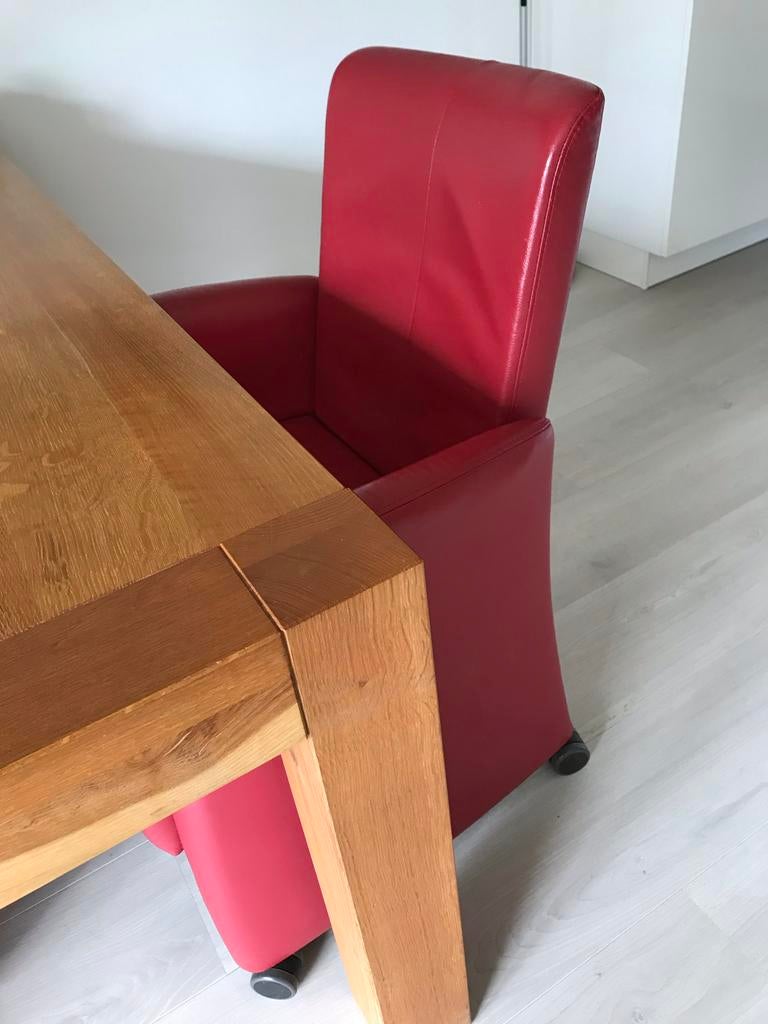 3 Rood leren eetkamerstoelen ( laatste kans), Huis en Inrichting, Stoelen, Ophalen, Modern., Drie, Leer