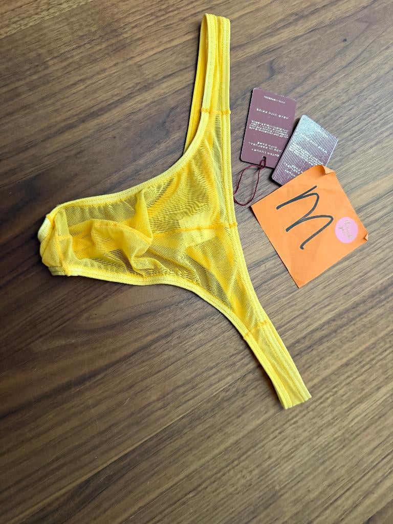 nylon string, herenstring, doorschijnend, geel, M, Kleding | Heren, Ondergoed, Ophalen of Verzenden, Geel, Slip
