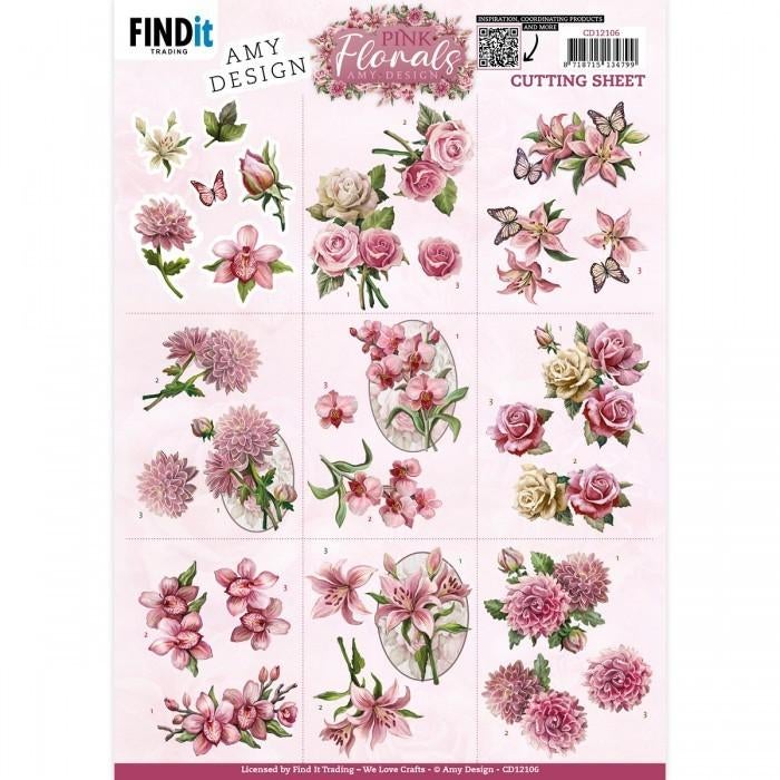 Amy Design CD12106 Pink Florals Mini 3D knipvel A4, ., Nieuw, Ophalen of Verzenden, .