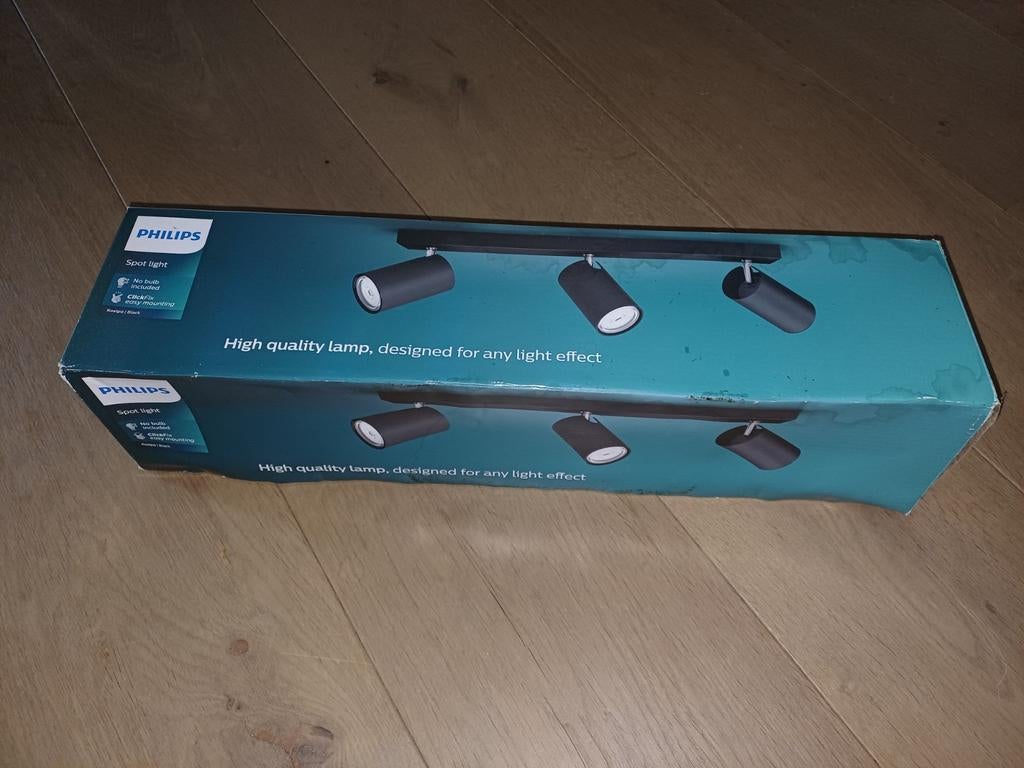 Philips Kosipo lamp zwart met 3 spots, Huis en Inrichting, Lampen | Spots, Metaal of Aluminium, Nieuw, Ophalen of Verzenden, Led