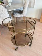Vintage gouden bar cart / trolley met rookglas, Ophalen, Metaal of Aluminium, 55 tot 75 cm, Zo goed als nieuw