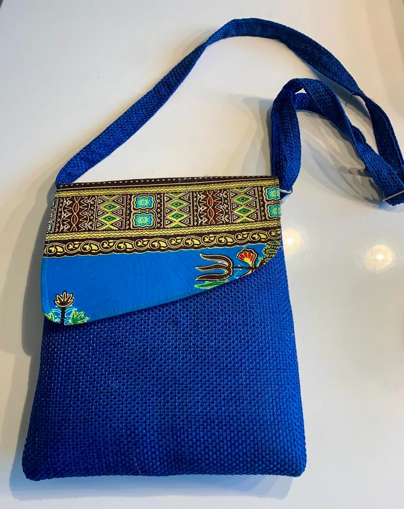 Mooie handtas in linnen look, vintage, Ophalen of Verzenden, Zo goed als nieuw, Blauw, Handtas