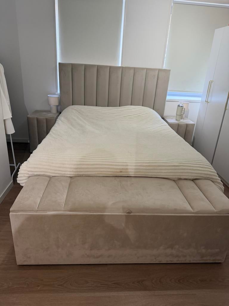 Boxspring Eric Kuster stijl, Ophalen, Gebruikt, Beige, Tweepersoons
