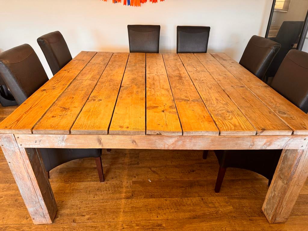 Houten eettafel 180 x 180 cm, Ophalen, Gebruikt, 150 tot 200 cm, Vierkant