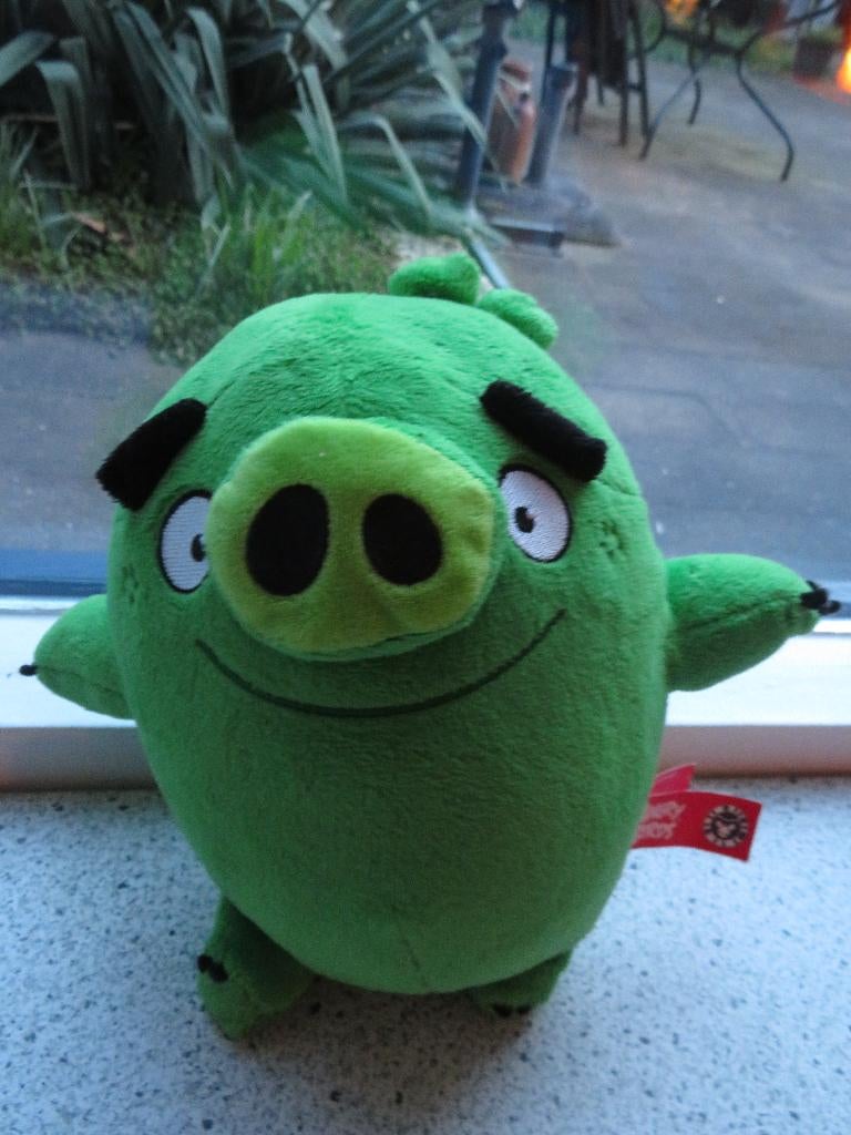 Groen velours varken van Angry Birds meet ca 26 cm, Ophalen of Verzenden, Zo goed als nieuw, Overige typen