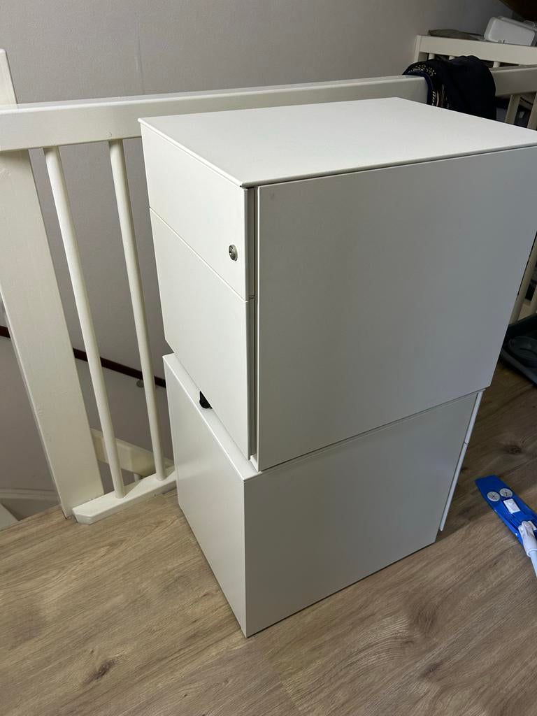Bureau 200x90 cm met 2 ladeblokken, Ophalen, Met lades, Gebruikt, Wit