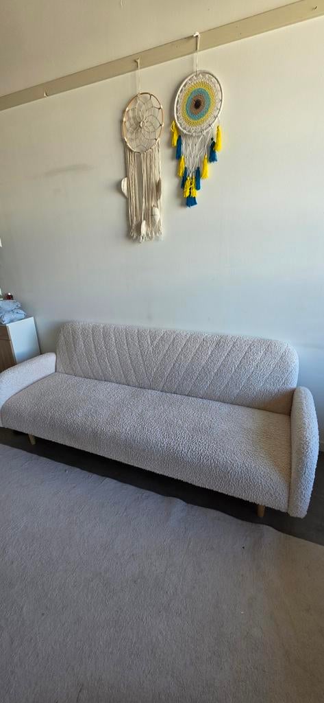 Slaapbank Jysk off-white Teddy - Comfort & Stijl, Overige materialen, Zo goed als nieuw, 200 cm of meer, Rechthoekig