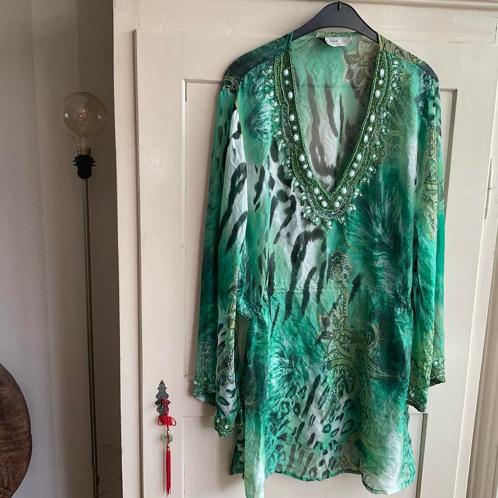 Open End tuniek maat 46 zijde, Kleding | Dames, Ophalen of Verzenden, Zo goed als nieuw, Groen