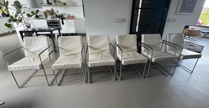 6 Harvink 'De Nieuwe Kust' design stoelen, Huis en Inrichting, Stoelen, Ophalen, Gebruikt, Wit, Leer