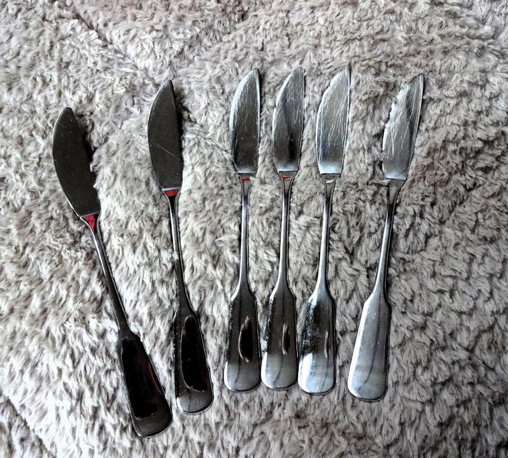 6 Wilkens vis bestek messen +/- 21 cm, Huis en Inrichting, Verzenden, Gebruikt, Rvs of Chroom