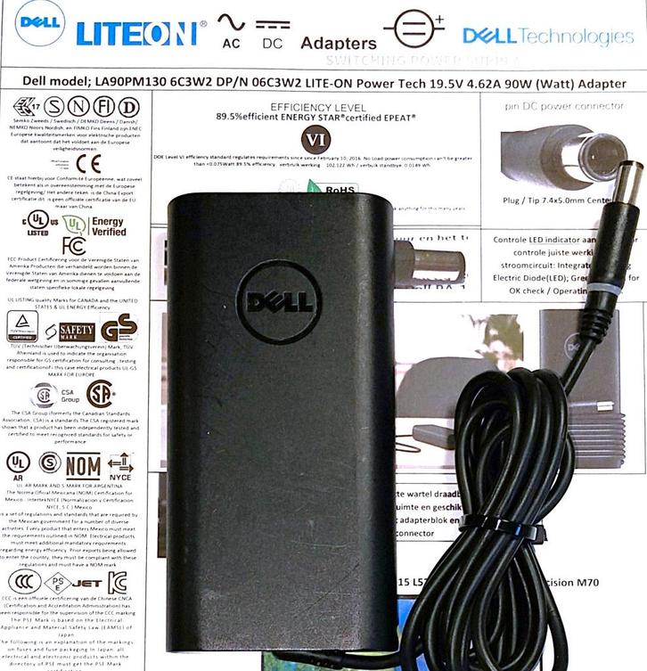 Dell PA-10 LA90PM130 Slim Line 19.5V 4.62A 90W Adapter Lader, Computers en Software, Laptop-opladers, Zo goed als nieuw, Ophalen of Verzenden
