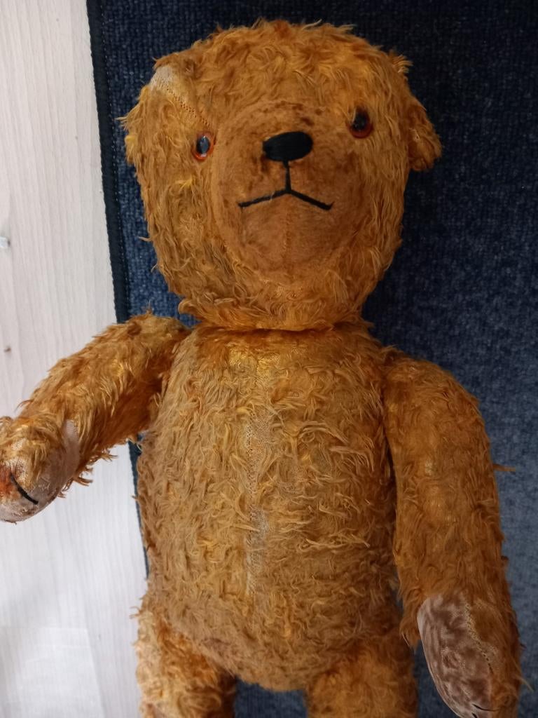 Antieke teddybeer met stro vulling, Antiek en Kunst, Ophalen of Verzenden