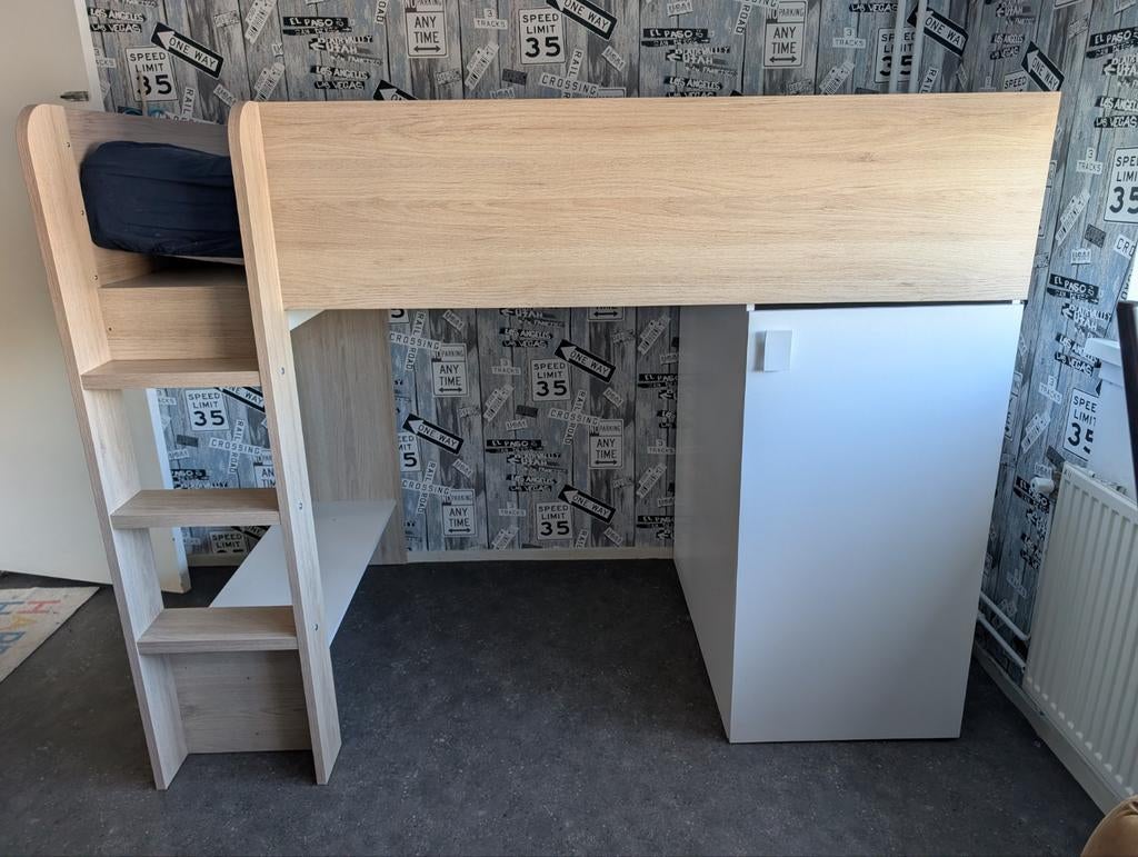 Hoogslaper met bureau en kast, Ophalen, Gebruikt, Eenpersoons, 90 cm