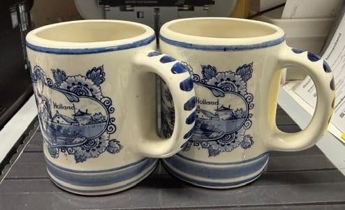 Mokken-Bekers 2x Hand geschilderd HB Delfts Blauw Nr 1 jdu, Ophalen of Verzenden