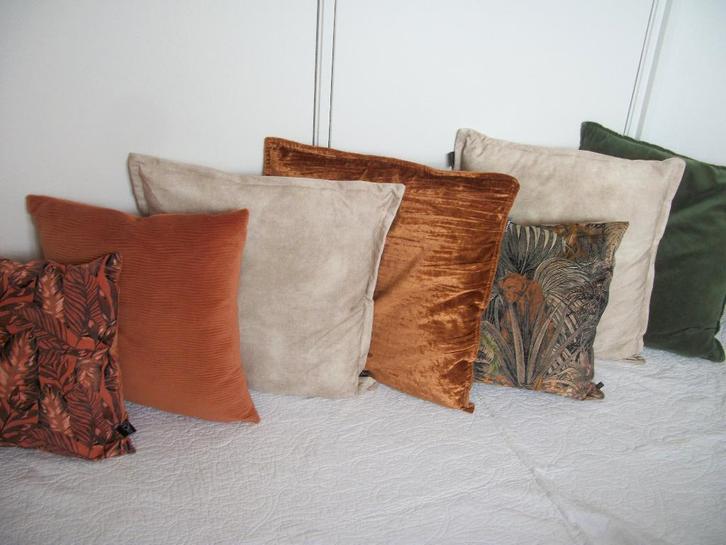 7 Kussens Groen Camel Oranje Beige Kussen - zgan - per stuk, Huis en Inrichting, Woonaccessoires | Kussens, Nieuw, Oranje, Vierkant