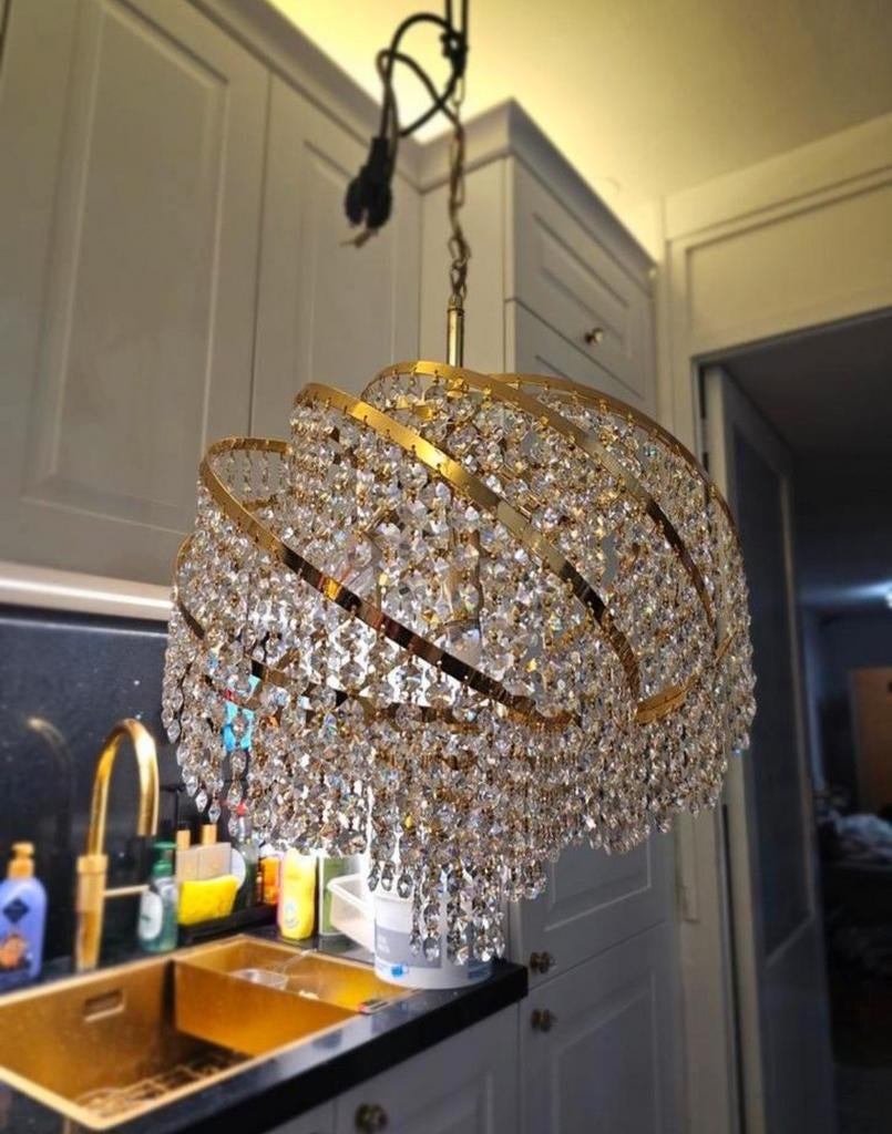 Luxe Bladgoud Kristal Kroonluchter met Swarovski Kristal, Ophalen of Verzenden