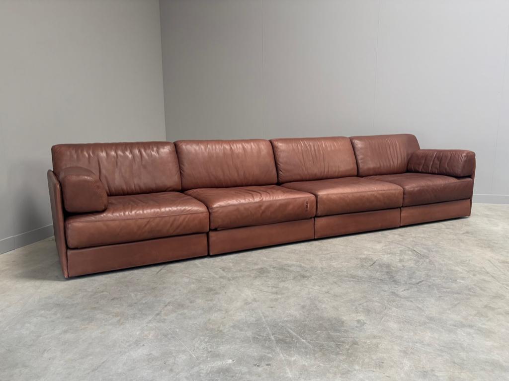 De Sede DS76 bankstel jaren 60 70 leer vintage lounge sofa, Ophalen, 75 tot 100 cm, Leer, Vierpersoons of meer