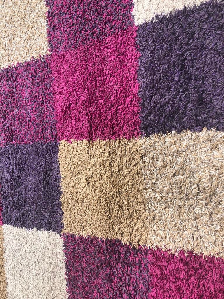 Vloerkleed met blokpatroon - paars, beige, wit, Huis en Inrichting, Stoffering | Tapijten en Kleden, Gebruikt, Wit, 150 tot 200 cm