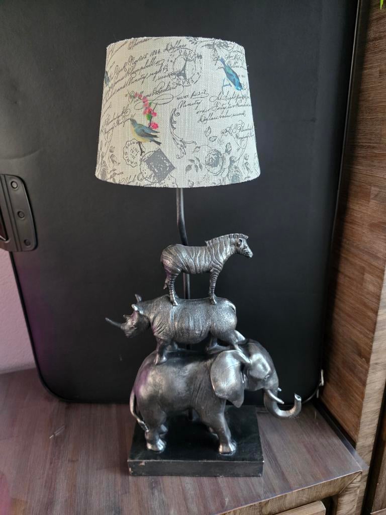 Dieren Tafellamp Olifant Neushoorn Zebra met Kap 60cm hoog, Ophalen of Verzenden, Zo goed als nieuw, 50 tot 75 cm
