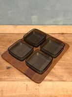 Vintage Digsmed Denmark serveerset teak rookglas 1960, Huis en Inrichting, Keuken | Servies, Gebruikt, Ophalen of Verzenden, Overige stijlen