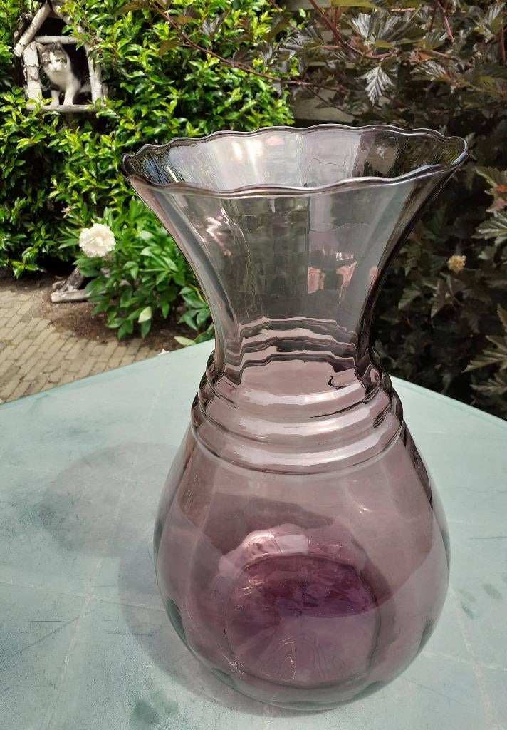 DOYEN Art Deco glazen vaas. Magenta (paars/roze) 34,7 cm, Ophalen of Verzenden