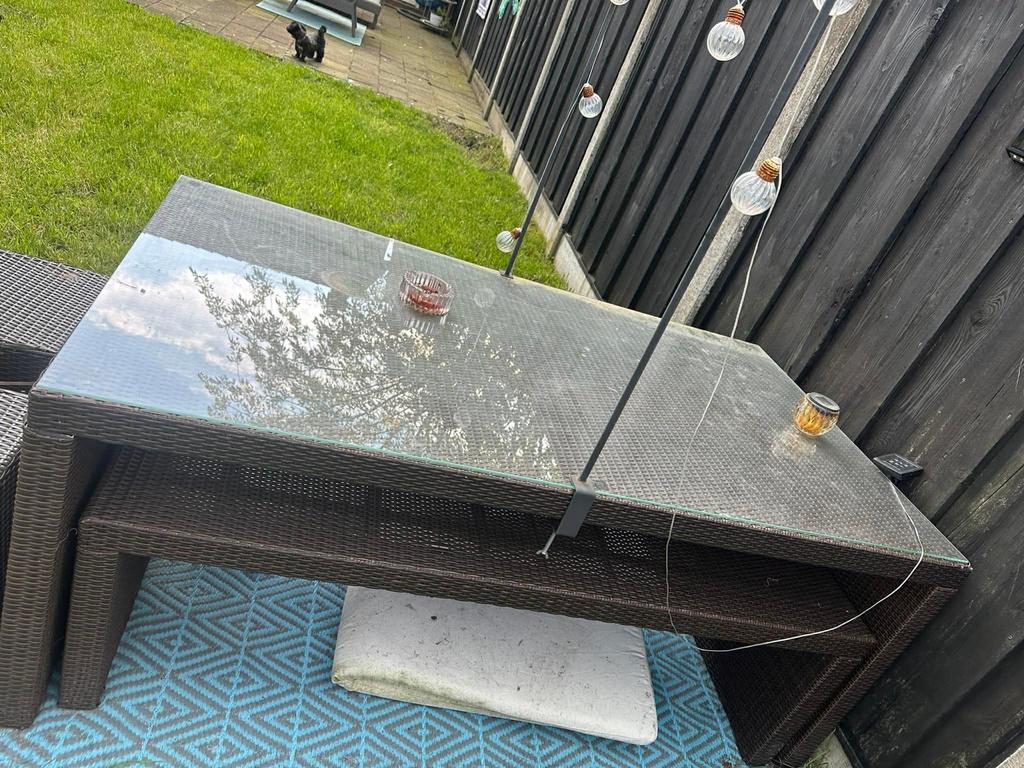 Grote tuinset met 2 bankjes, Tuin en Terras, Tuinsets en Loungesets, Ophalen, Gebruikt, 8 zitplaatsen, Wicker