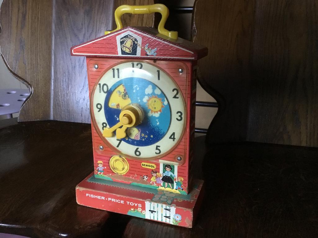 Fisher Price vintage teaching clock van hout, Ophalen of Verzenden, Gebruikt, Speelset, Met geluid