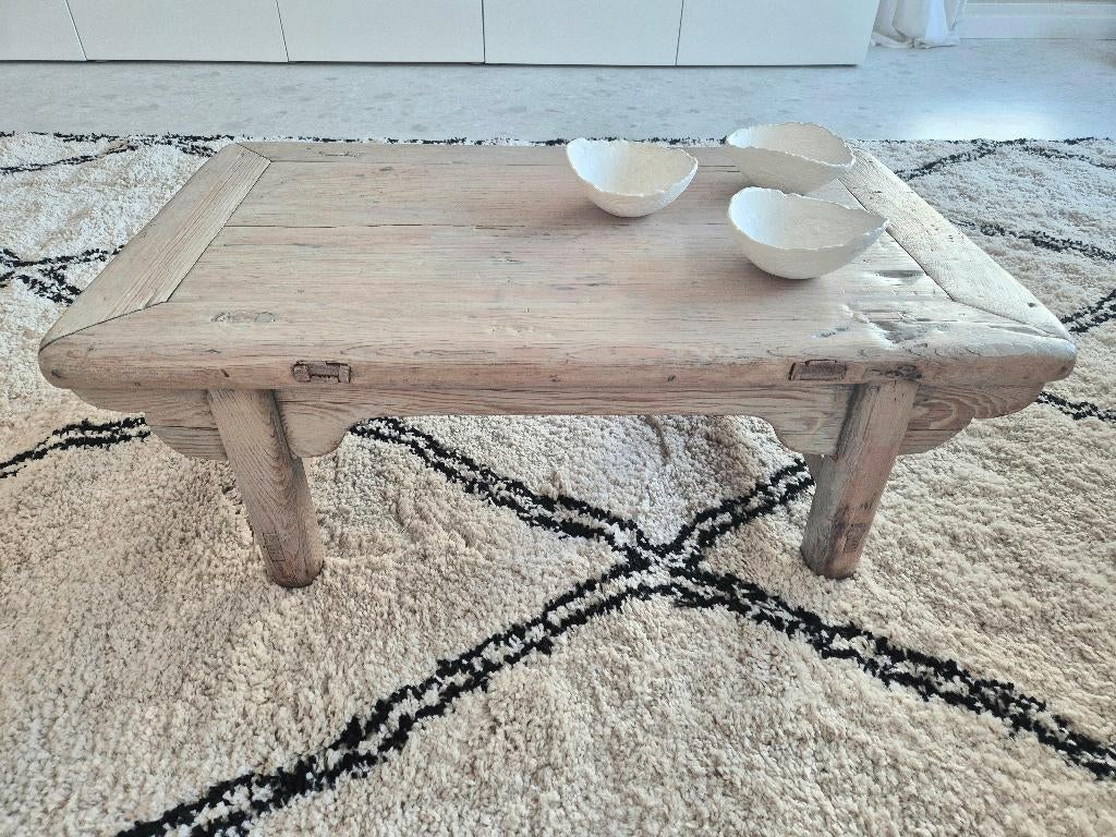 Oude houten elmhouten salontafel Woontheater Japandi loods 5, Huis en Inrichting, Ophalen, 50 tot 100 cm, Zo goed als nieuw, Minder dan 50 cm