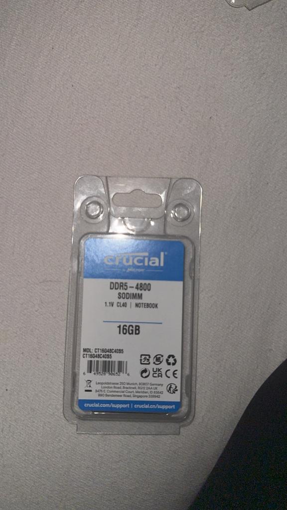 Crucial DDR5-4800 SODIMM 16GB Laptop Geheugen, Computers en Software, RAM geheugen, Ophalen, Nieuw, DDR5, Laptop