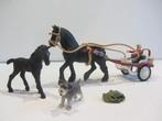 schleich horse club paarden met karretje veulentje en hond, Ophalen of Verzenden, Gebruikt