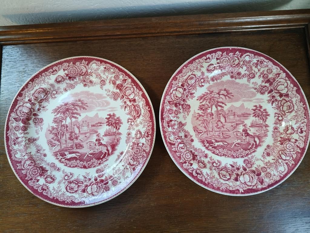 2 Petrus Regout Maastricht borden, decor Amazone, Ø 26,2 cm, Ophalen of Verzenden