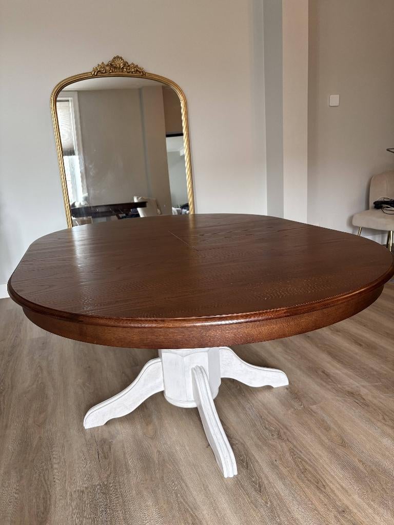 Uitschuifbare ovale eettafel (elm wood) – goede staat– SKLUM, Huis en Inrichting, Ophalen, 100 tot 150 cm, Zo goed als nieuw, 150 tot 200 cm