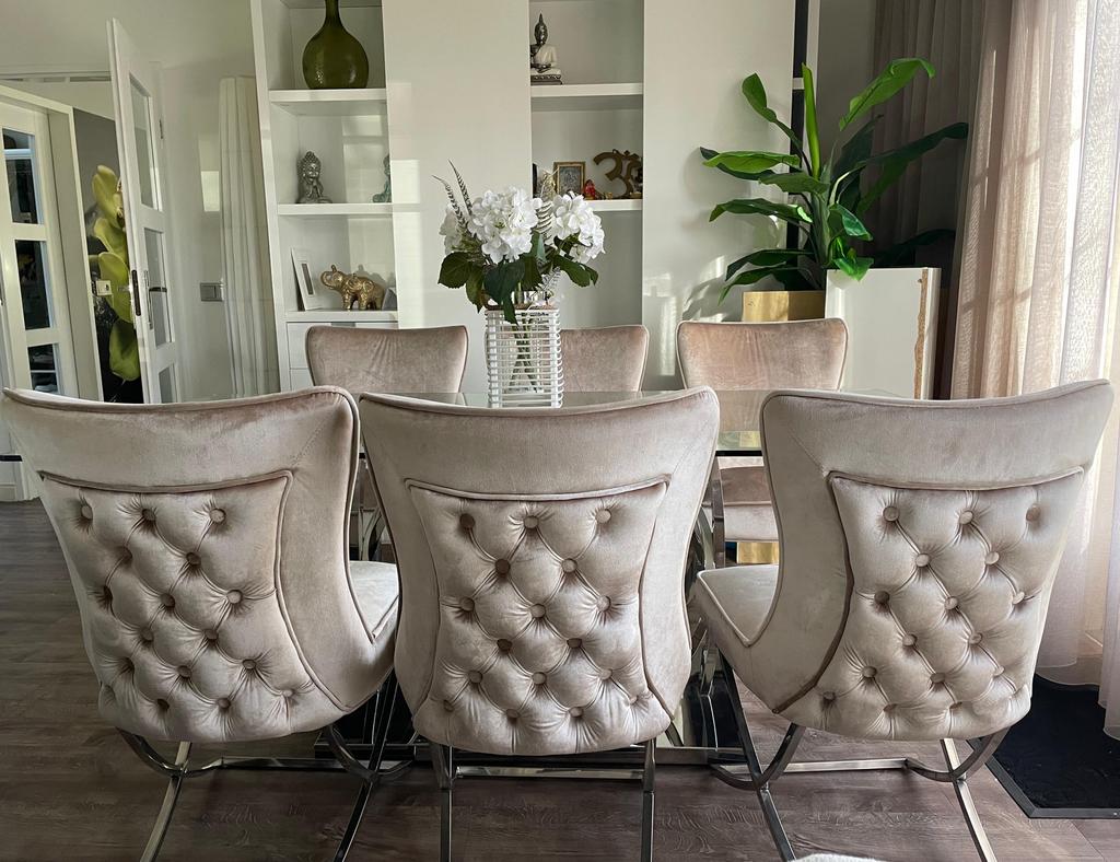 Eettafel set compleet met 6 stoelen, Ophalen of Verzenden, Zo goed als nieuw, 4 tot 6 stoelen