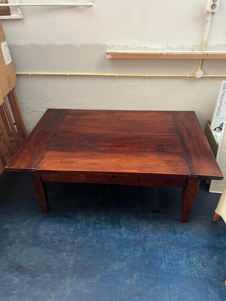 Antieke Massief Houten Indisch tropische SALONTAFEL + Lade, Ophalen, Indisch Tropisch Landelijk, Gebruikt, 100 tot 150 cm