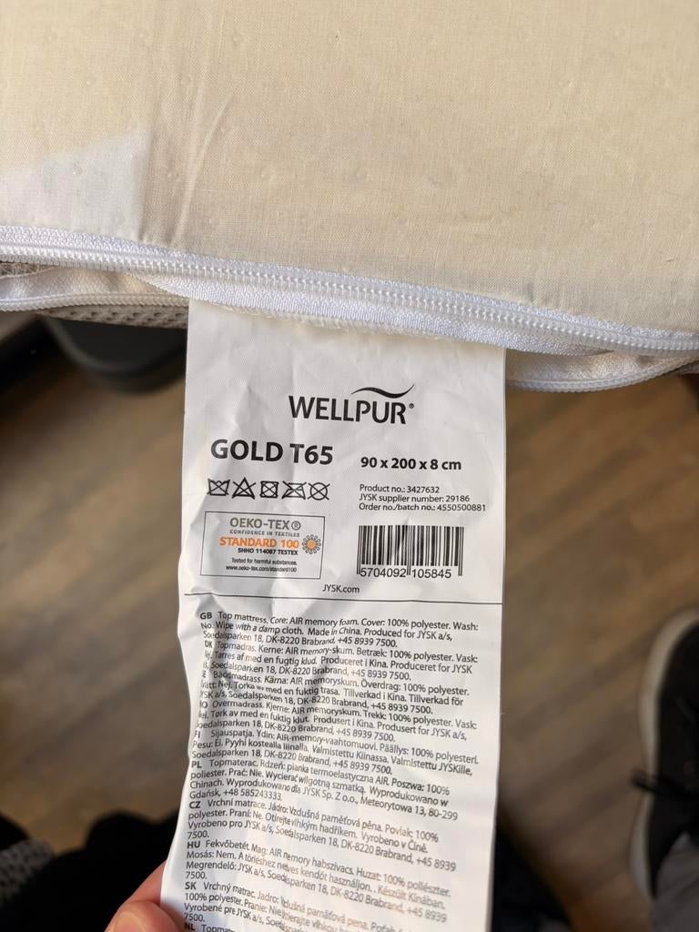 Wellpur Gold T65 topmatras 90x200x8 cm, Huis en Inrichting, Ophalen, Zo goed als nieuw