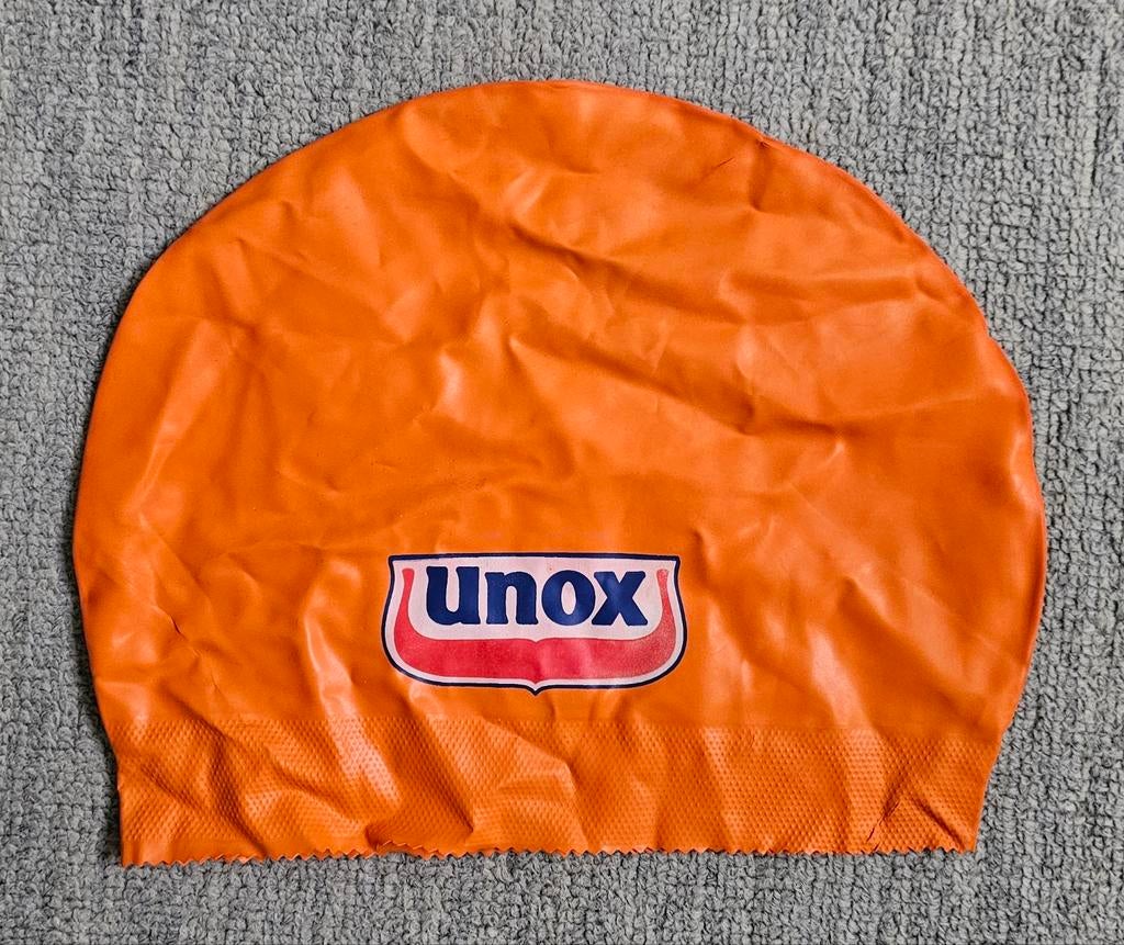 Unox Zwemmuts Oranje - Vintage Rubberen Badmuts, Ophalen of Verzenden, Gebruikt