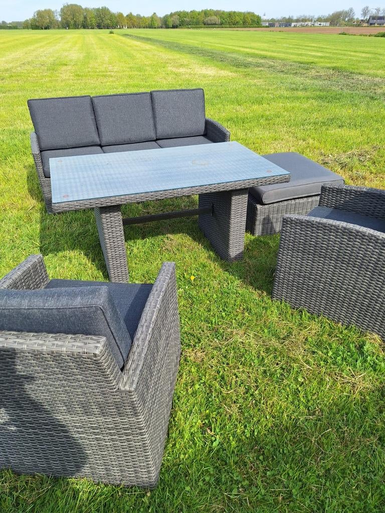 Wicker tuinset compleet met hocker, Tuin en Terras, Tuinsets en Loungesets, Ophalen, Gebruikt, Wicker, Bank