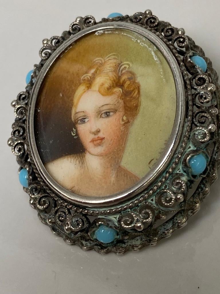 Antieke hanger broche dame, Sieraden, Tassen en Uiterlijk, Verzenden, Zilver, Hanger