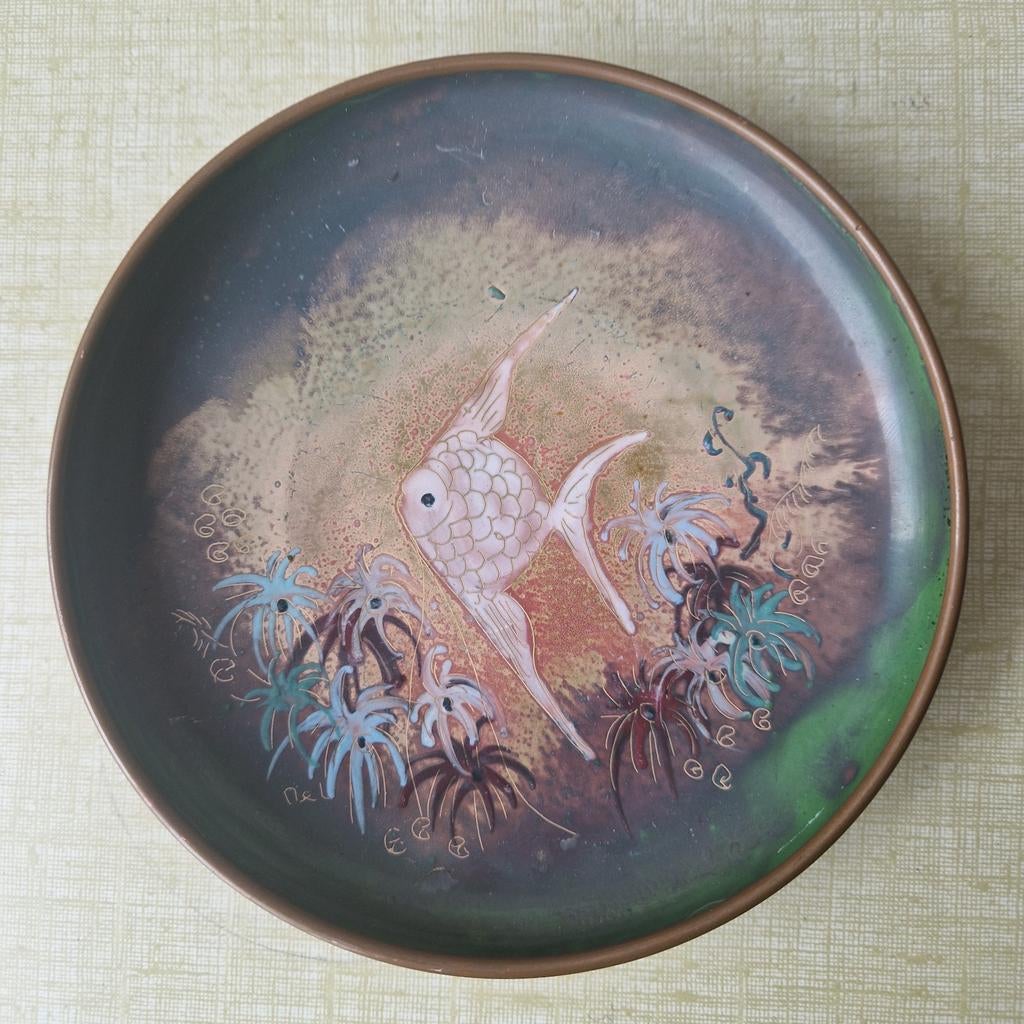 Sagitta Holland vintage emaille op koper sierbordje vis, Antiek en Kunst, Ophalen of Verzenden