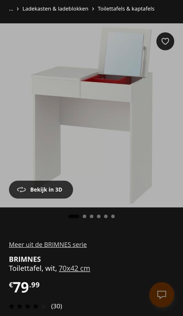 BRIMNES Toilettafel, wit, 70x42 cm, Huis en Inrichting, Modern, functioneel, Zo goed als nieuw, Minder dan 100 cm, Hout